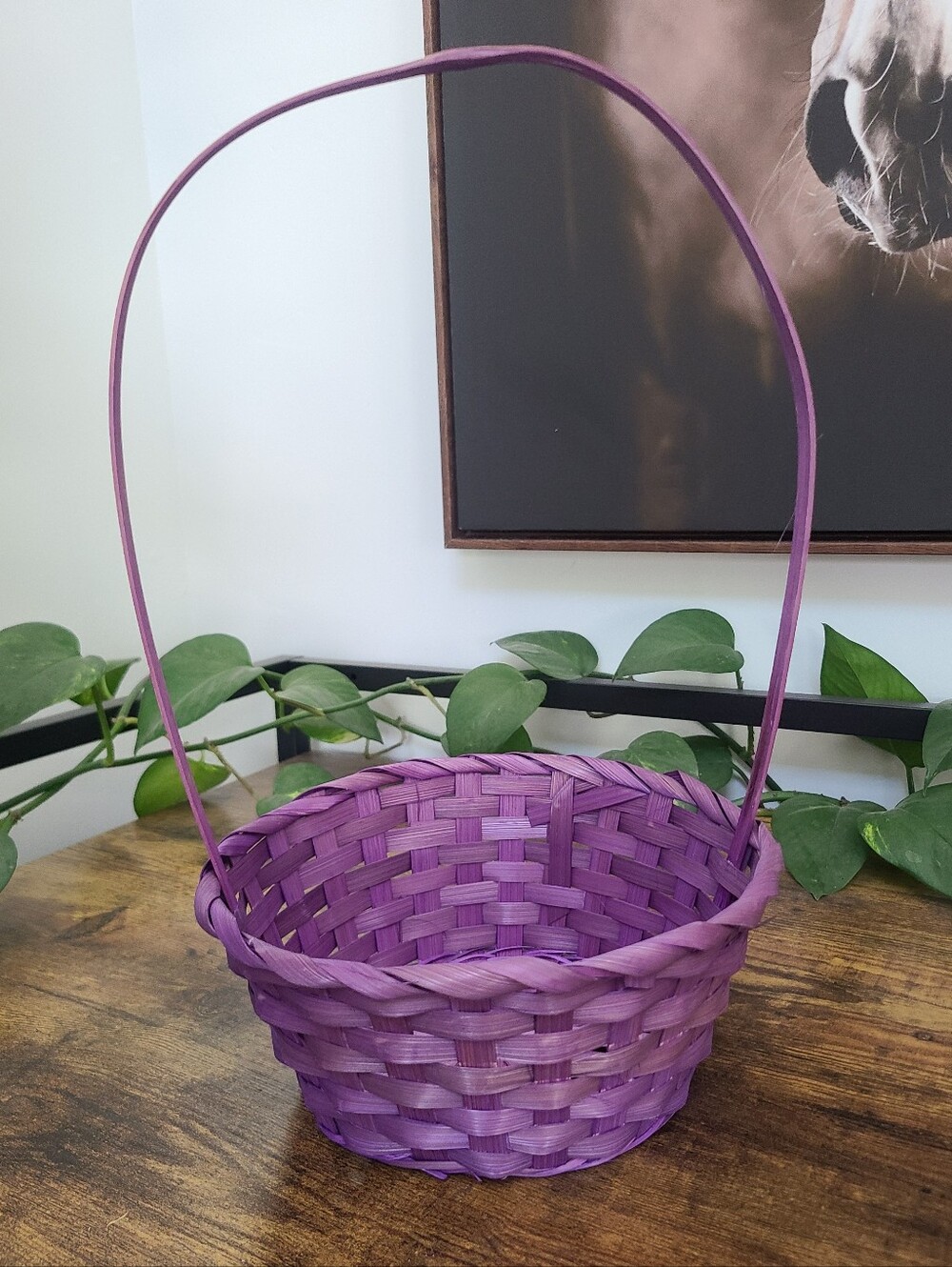 Purple Woven Basket with Handle - Easter Basket
